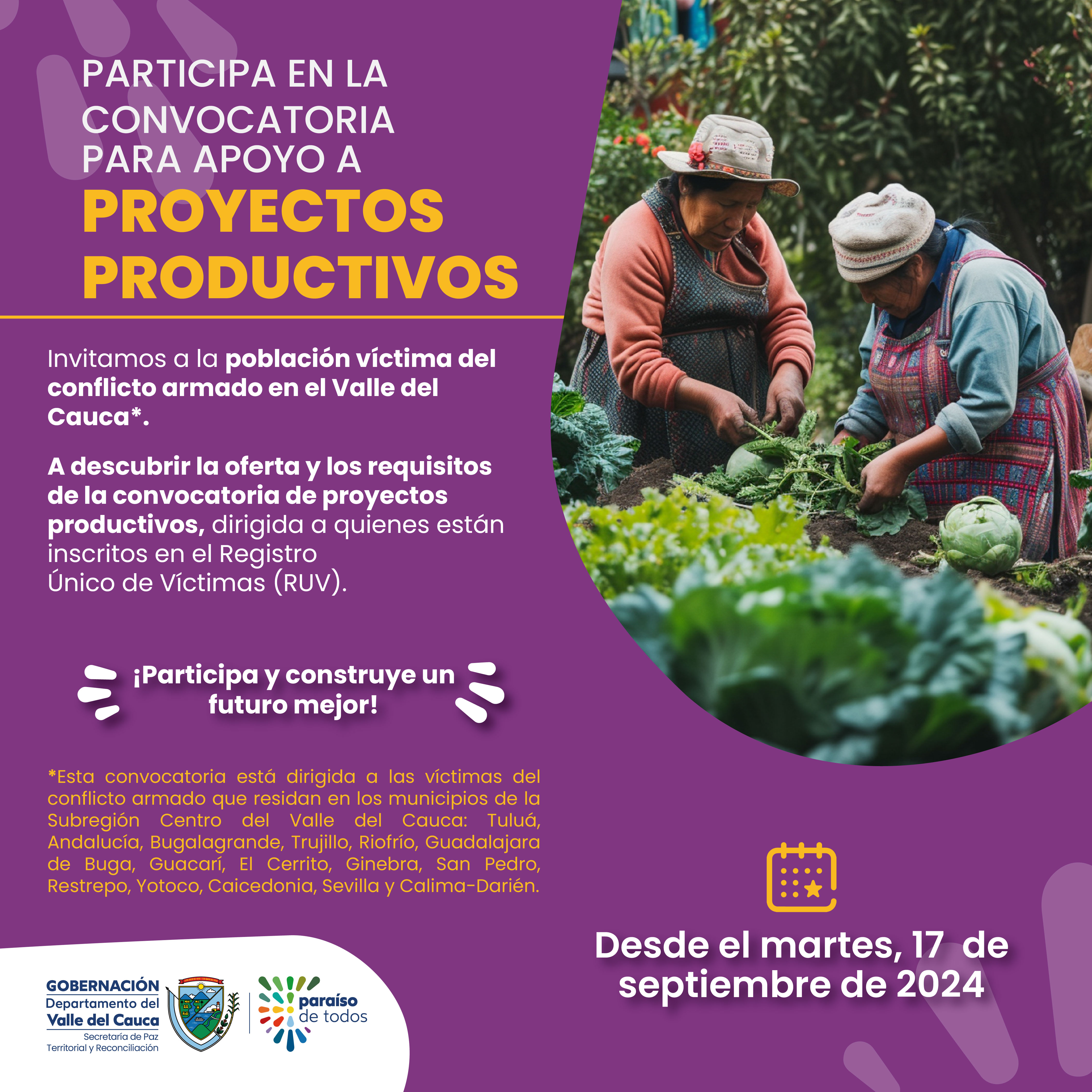 Convocatoria Apoyo a proyectos productivos Víctimas 2024