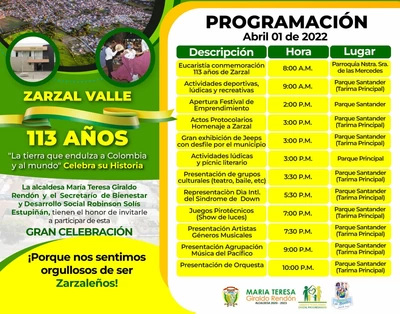 Celebra los 113 años de Zarzal Valle