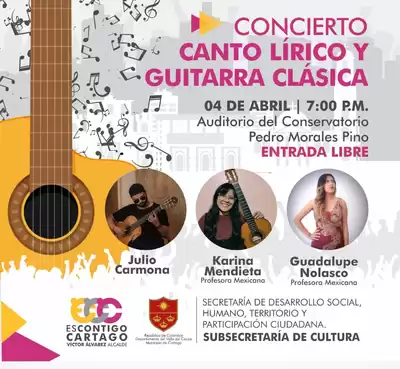 Cartago Concierto canto lírico y guitarra clásica