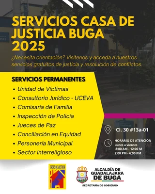 La Casa de Justicia de Buga anuncia la disponibilidad de sus servicios gratuitos