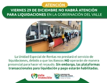 Informacion: Rentas no prestará el servicio de liquidaciones el 29 de diciembre de 2023