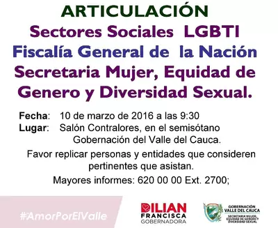 Articulacion de Sectores Sociales LGBTI, Fiscalia y Secretaria de Mujer, Equidad de Género y Diversidad Sexual