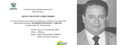 Gobierno Departamental rinde homenaje a la memoria del exgobernador del Valle Humberto González Narváez este jueves en el Palacio de San Francisco