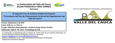 Convocatoria al segundo Foro de Auditoría Visible del POTD del Valle