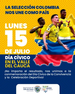 Gobernación del Valle decreta día cívico este lunes 15 de julio independiente que gane o pierda Selección Colombia