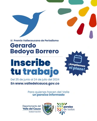 Hasta el 24 de julio hay tiempo para postularse al Premio Vallecaucano de Periodismo ‘Gerardo Bedoya Borrero’