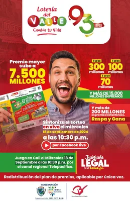 Compra la Lotería del Valle y cumple tus sueños ¡Premio mayor de 7.500 millones!