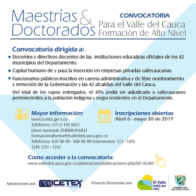 Este jueves Gobierno del Valle lanza programa para estudiar  maestrías y doctorados con crédito educativo 100% condonable