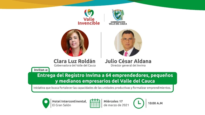 Gobernación del Valle e Invima entregarán registros sanitarios a 64 emprendedores y Mipymes de la región