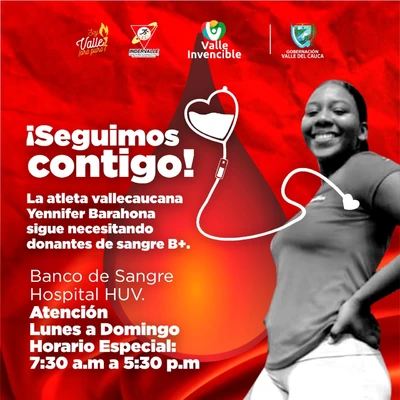 Campaña de donación de sangre B+ para la atleta Yennifer Barahona