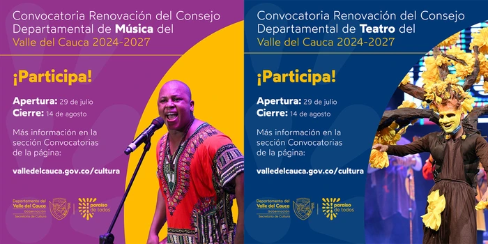 Desde hoy están abiertas las convocatorias para ser parte del Consejo Departamental de Música o de Teatro, ¡Anímate a participar!